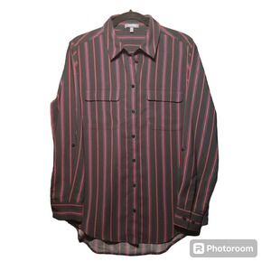 Madison Black & Red Striped Print Long Sleeve Dress Shirt Women's Size Medium‎